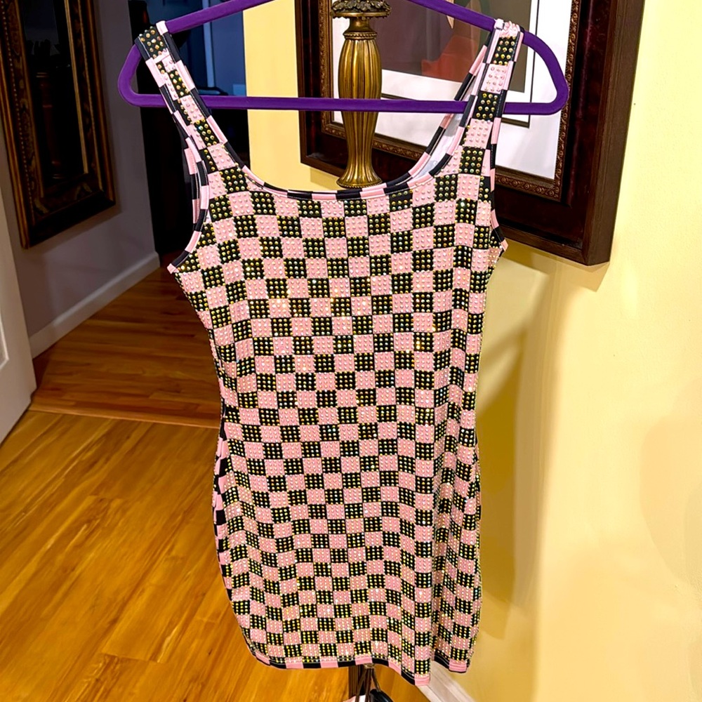 Lycra studded Mini dress- with crystals. Absolutely gorgeous. Form fitting.